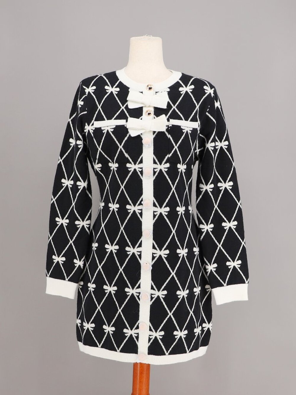 NWT MABLE Bow Print Longline Cardigan Sweater Black Ivory Size M